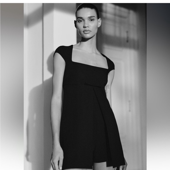 Zara Black Front Bow Romper Dress - Picture 3 of 15